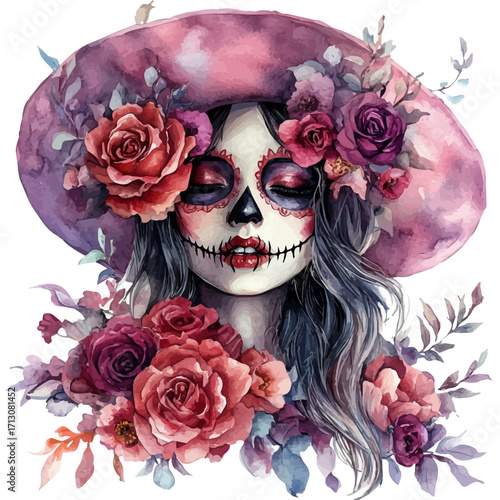 Mexican Face Parade, watercolor clipart vector, isolated on a white background.