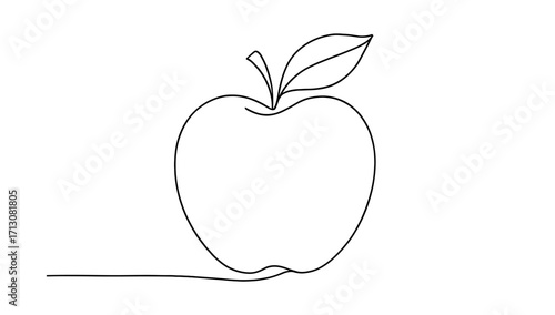 Minimalist outline drawing of an apple with leaf on top