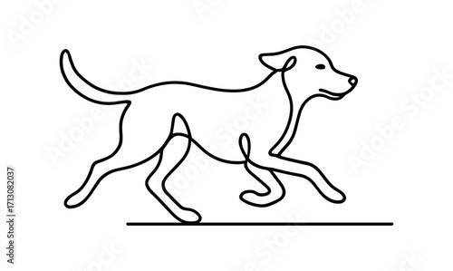 Minimalist line drawing of a running dog on a simple white background