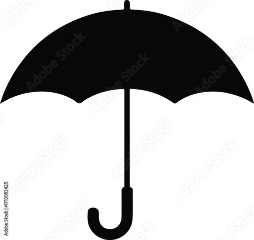 Classic black silhouette of an open umbrella offering protection from rain
