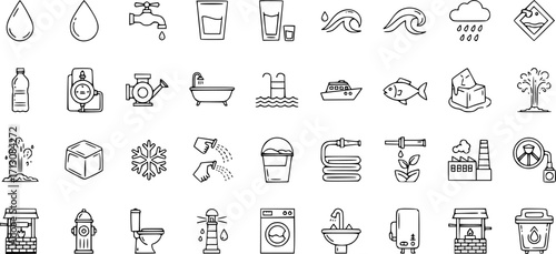 Editable vector pack of water line icons.