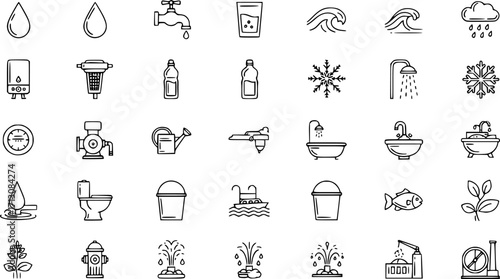 Editable vector pack of water line icons.