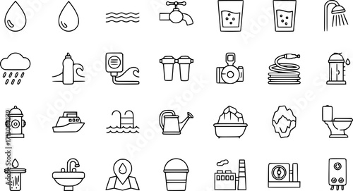 Editable vector pack of water line icons.