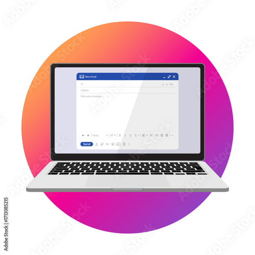 Laptop Computer with Open Email Application – Digital Communication Mail Client on Screen Vector Illustration