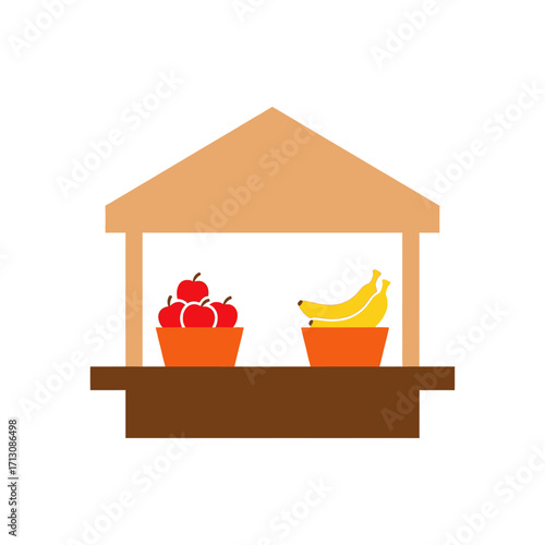 A fruit stand with apples and bananas for sale.
