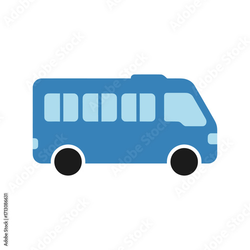 Side view of a blue minibus or van.