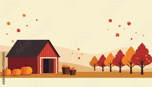 Autumn Harvest Farm Flat Design Scene