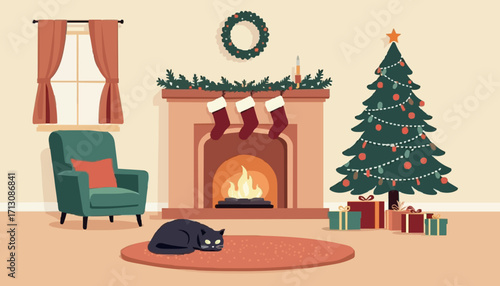 Cozy Christmas Eve Living Room Illustration