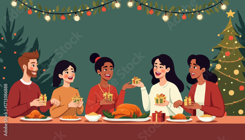 Group Enjoying Festive Holiday Celebration