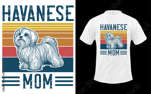 Charming vintage illustration of a havanese dog mom with a retro aesthetic perfect for dog lovers and pet owners celebrating their beloved canine companions and family