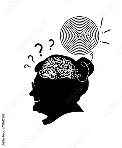 Alzheimer's disease. Smart old woman silhouette logo. Stock vector illustration. hand drawn. Not AI