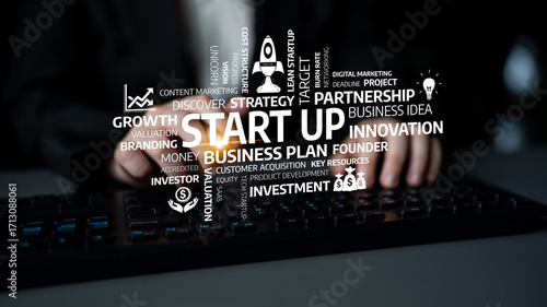 Картината върху платно Creative concept showcasing business innovation and growth in a startup environment, highlighting essential elements for success and strategic planning