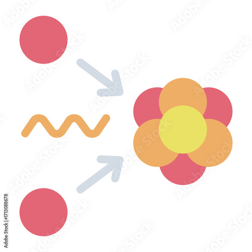 fusion reaction flat icon showing atomic energy release
