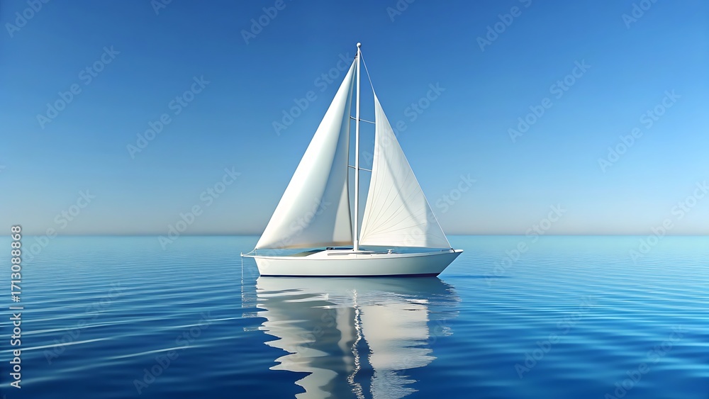 Obraz premium White sailboat on calm blue ocean under clear sky