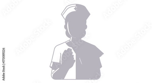 Silhouette of a person in a nurse's cap and uniform.
