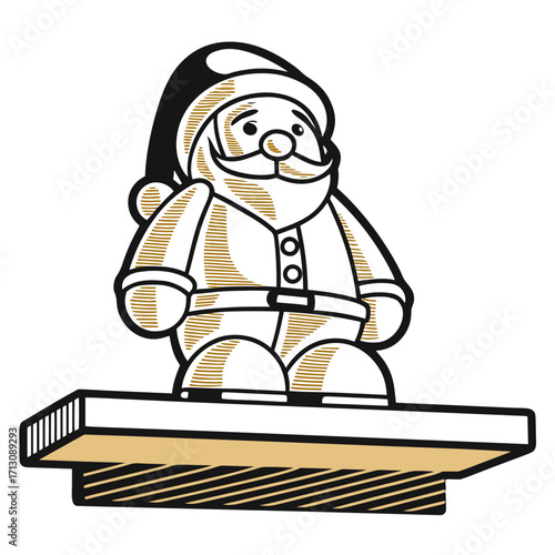 Santa figurine sitting on shelf in minimalist style for holiday decor  