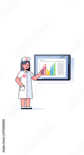 Nurse points to a digital display showing a bar chart.