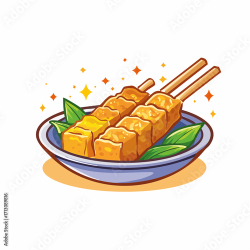 Sate Padang Indonesian Skewered Food with a Cartoon Vector Illustration