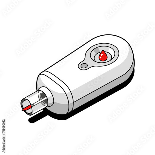 Medical test device with a red indicator on white background.