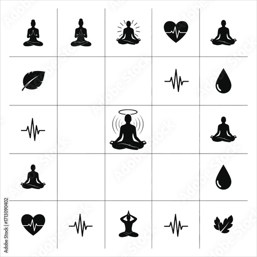 Mindfulness and Holistic Well-being A Visual Compendium of Meditation and Health Icons