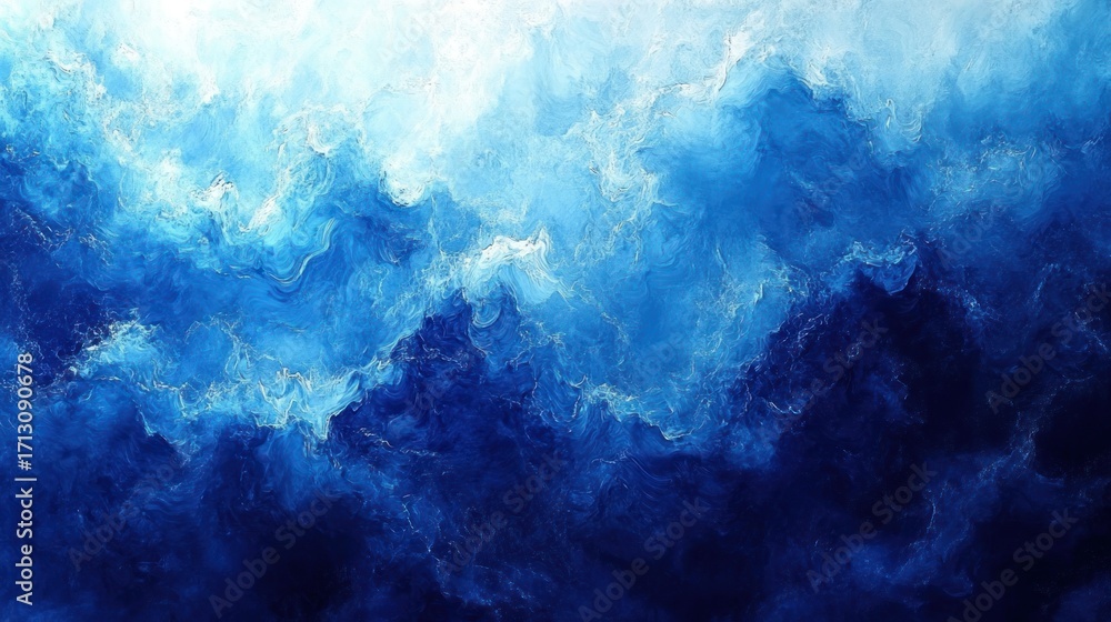 Fototapeta premium Dynamic Abstract Blue and White Swirling Liquid Art with Gradient Depth and Ethereal Textures, Resembling Ocean Waves or Cosmic Flow
