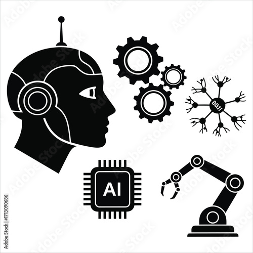 Comprehensive AI and Robotic Technology Icons Symbolizing Future Innovation and Automation