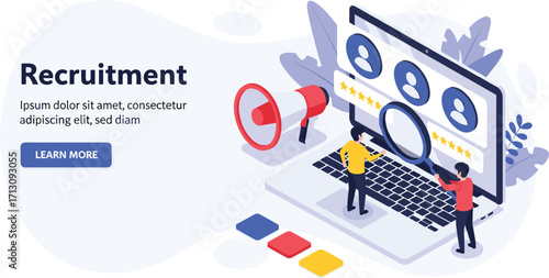 Recruitment concept illustration, hiring process, human resources management, job search, employee selection, career opportunity, online recruitment, business hiring strategy, teamwork, HR solution
