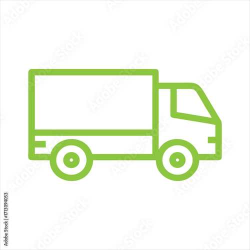 Green Outline Delivery Truck Icon on White Background