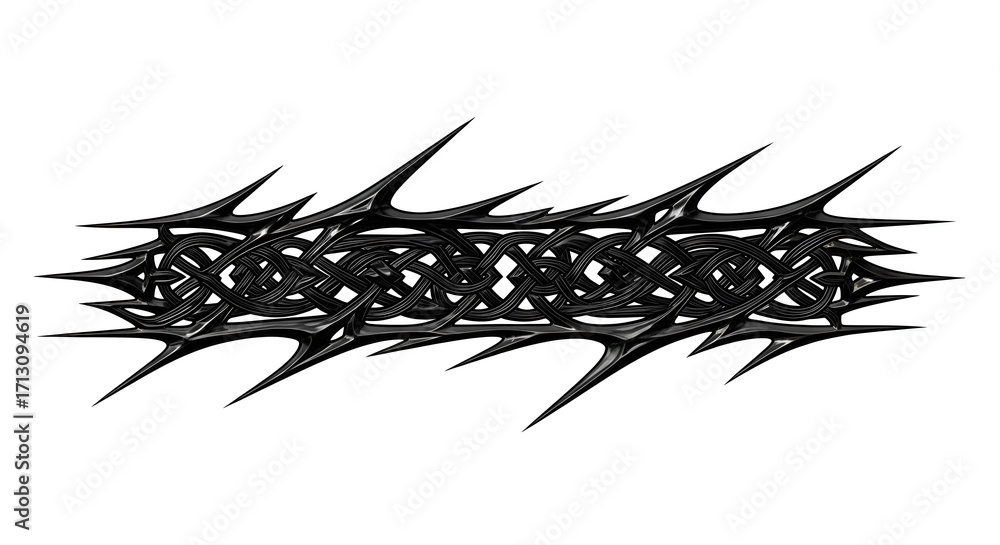 Obraz premium Intricate black tribal band with sharp thorns and interwoven patterns, fierce edgy design