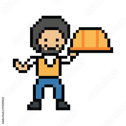 Cartoon pixel 8 bit character engineer man worker industry warehouse fix decoration 8 bit male boy male engineer storage game png vector.