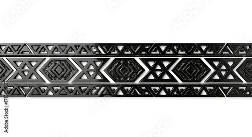 Striking black geometric pattern border design, modern tribal decorative element, elegant abstract background