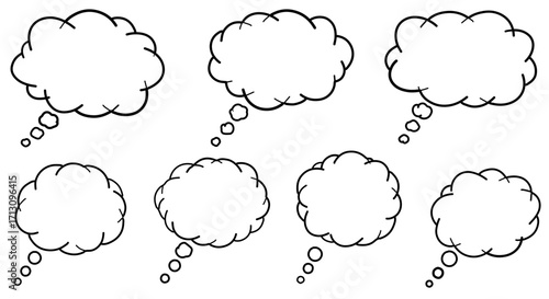 Collection of cartoon-style thought bubbles in various shapes and sizes.
