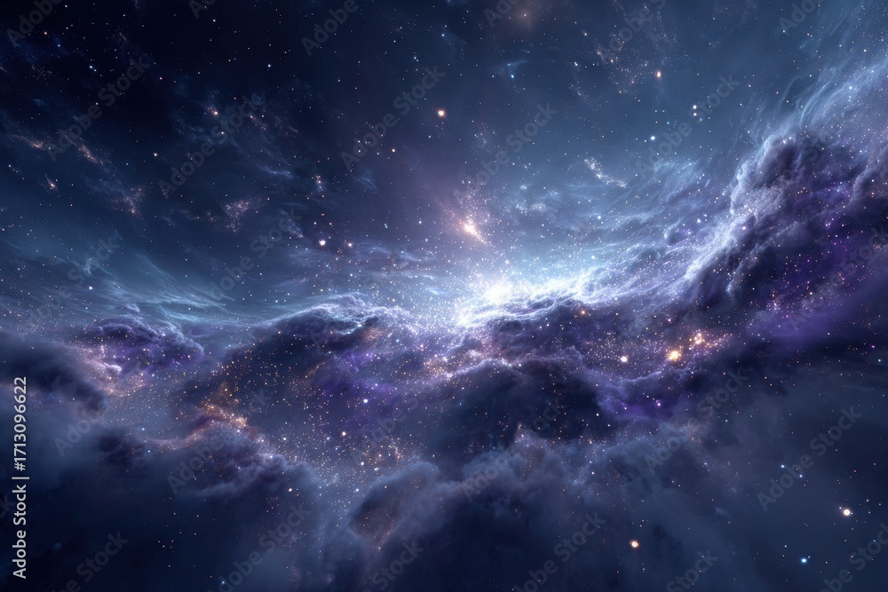 Fototapeta premium Ethereal Nebula Cloudscape - Cosmic Dust and Stellar Light in Deep Space.