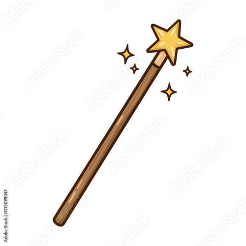 Magical wand casting spells fantasy realm digital illustration whimsical eye-level view enchantment. Vector illustration