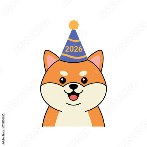 Celebratory shiba inu 2026 new year celebration cartoon illustration festive atmosphere cute perspective joyful concept. Vector illustration