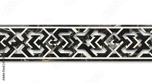 Elegant black marble geometric pattern border with white accents for luxury interior design and architectural projects