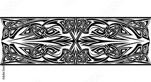 Stunning black and white Celtic knot border design with intricate interwoven patterns