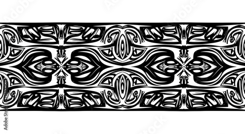 Dynamic black and white tribal pattern design creates a bold, modern, and striking visual statement