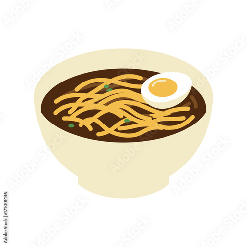 Savoring delicious noodles with egg asian cuisine bowl of food cozy kitchen top-down view culinary delight. Vector illustration