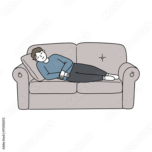 Relaxed individual reclining on couch in cozy living room illustrative art calm environment digital drawing. Vector illustration