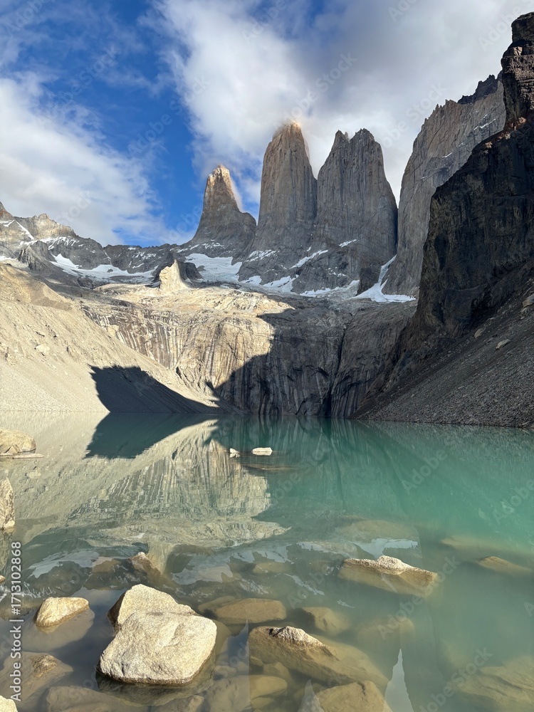 Naklejka premium Mirador Base Torres del Paine and Turquoise Lake, Patagonia, Chile