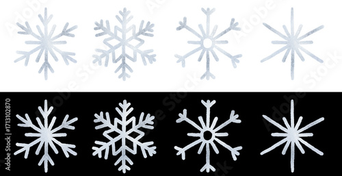Set snowflake painted by hand with silver metallic paint. A decorative snowflake made of silver foil...