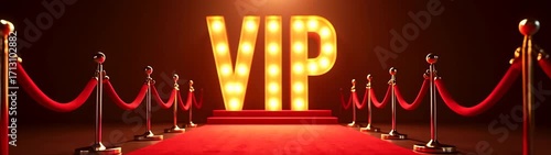 Red carpet with a red rope barrier and a sign that says vip
