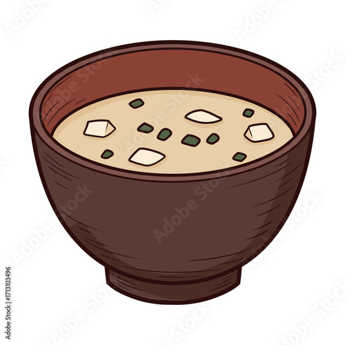 Delicious miso soup preparation home kitchen food photography cozy environment culinary art. Vector illustration