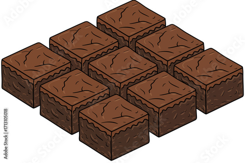 Delicious chocolate brownies arranged in a perfect grid pattern sweet dessert treat vector