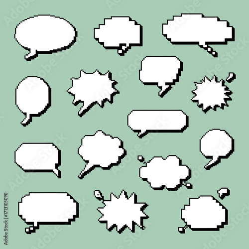 Collection of pixelated speech bubbles and comic style talking bubbles vector