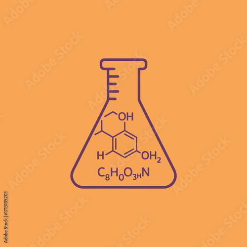 Chemical flask with organic molecule formula scientific laboratory research concept vector