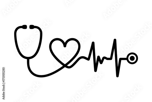 Heartbeat pulse stethoscope line art medical cardiology health care symbol vector