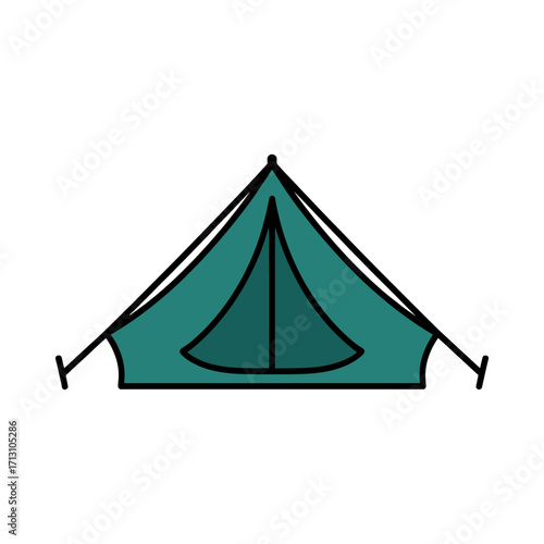 Green camping tent simple line art outdoor adventure shelter for camping and hiking vector