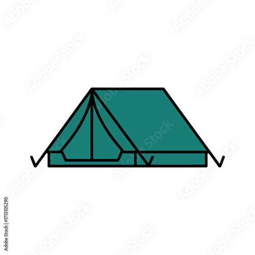 Green camping tent simple icon for outdoor adventures and recreation use vector